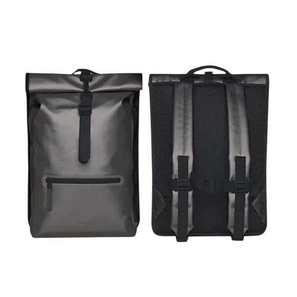 NWT! Rains Rolltop Rucksack W3 Metallic Gray - Unisex - Picture 3 of 14